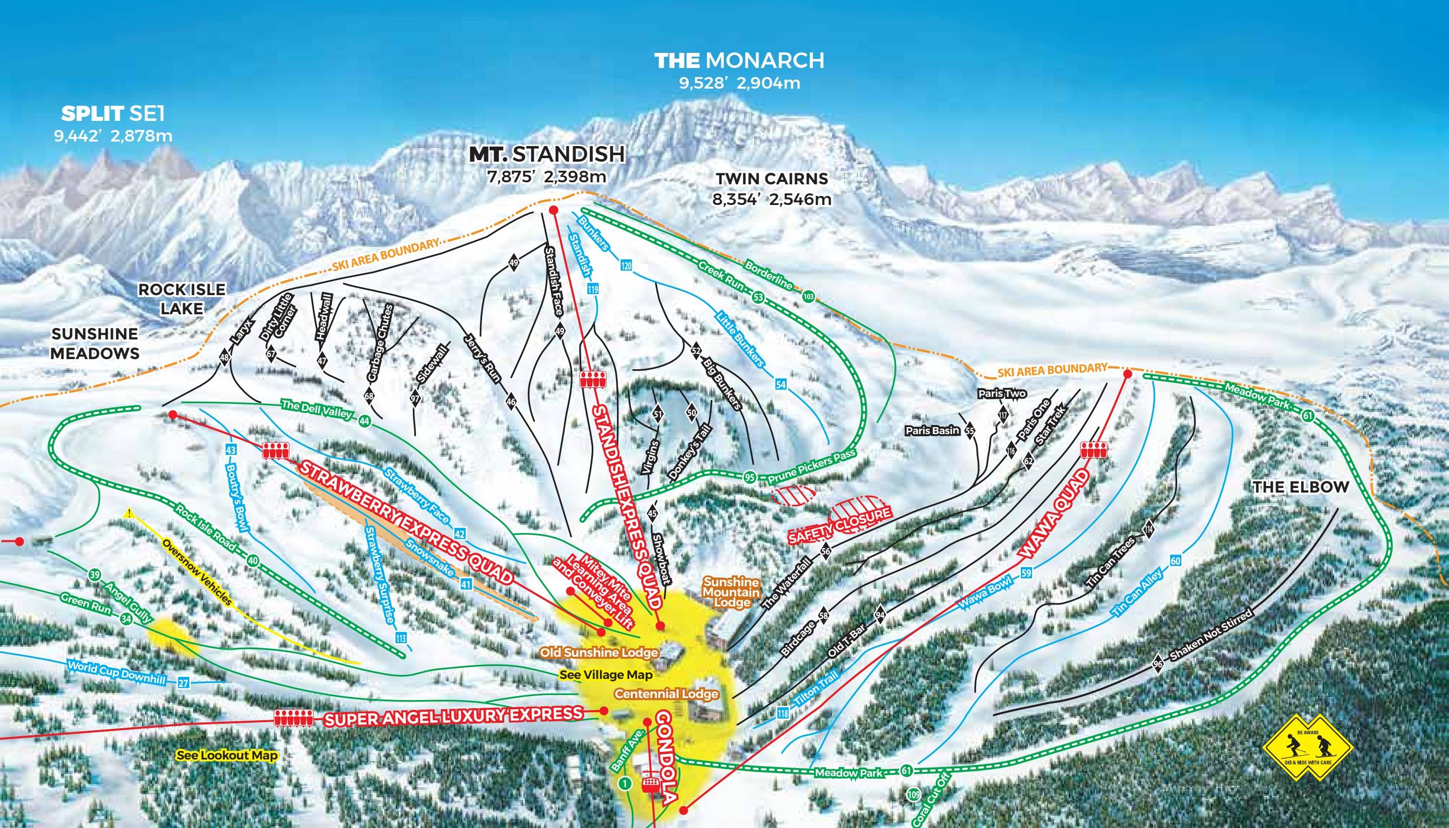 Mapa de pistas de Banff Sunshine Village