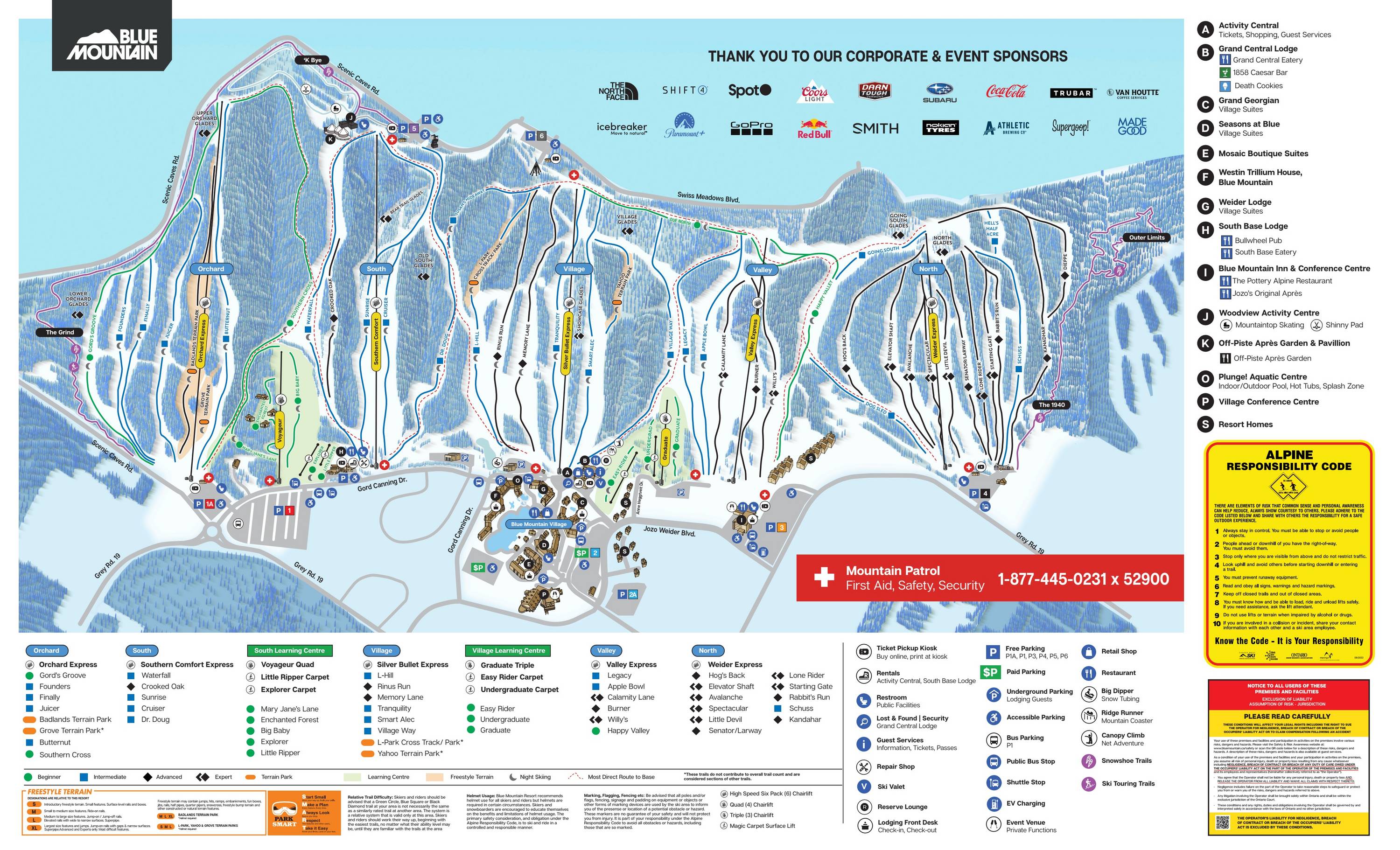 Mapa de pistas de Blue Mountain Resort