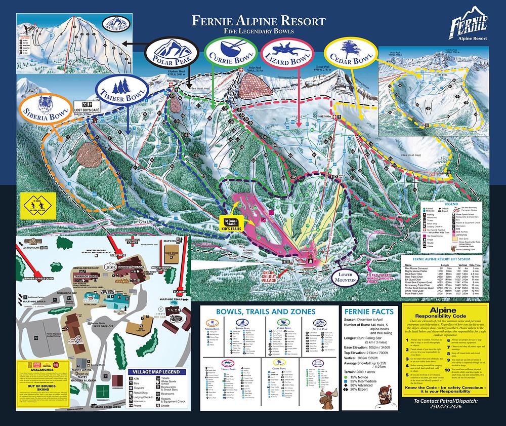 Mapa de pistas de Fernie Alpine Resort