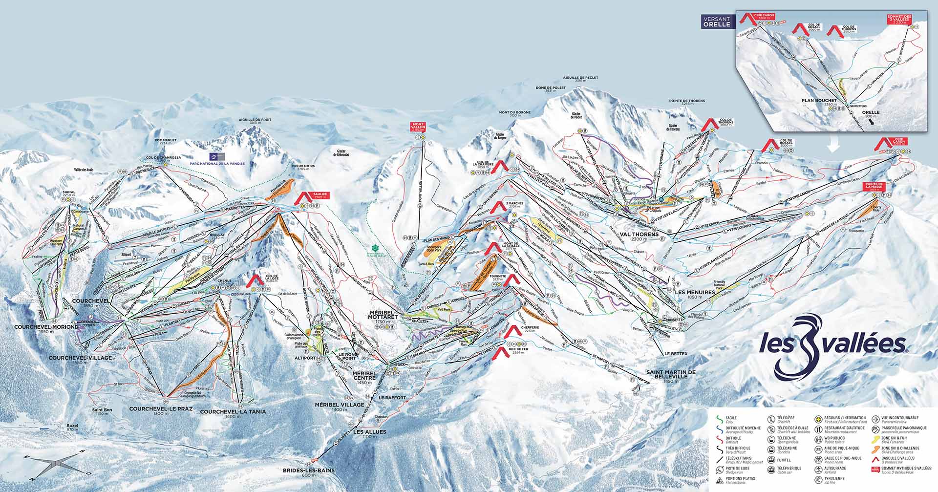 Mapa de pistas de Les Trois Vallées (Courchevel/Méribel/Val Thorens)