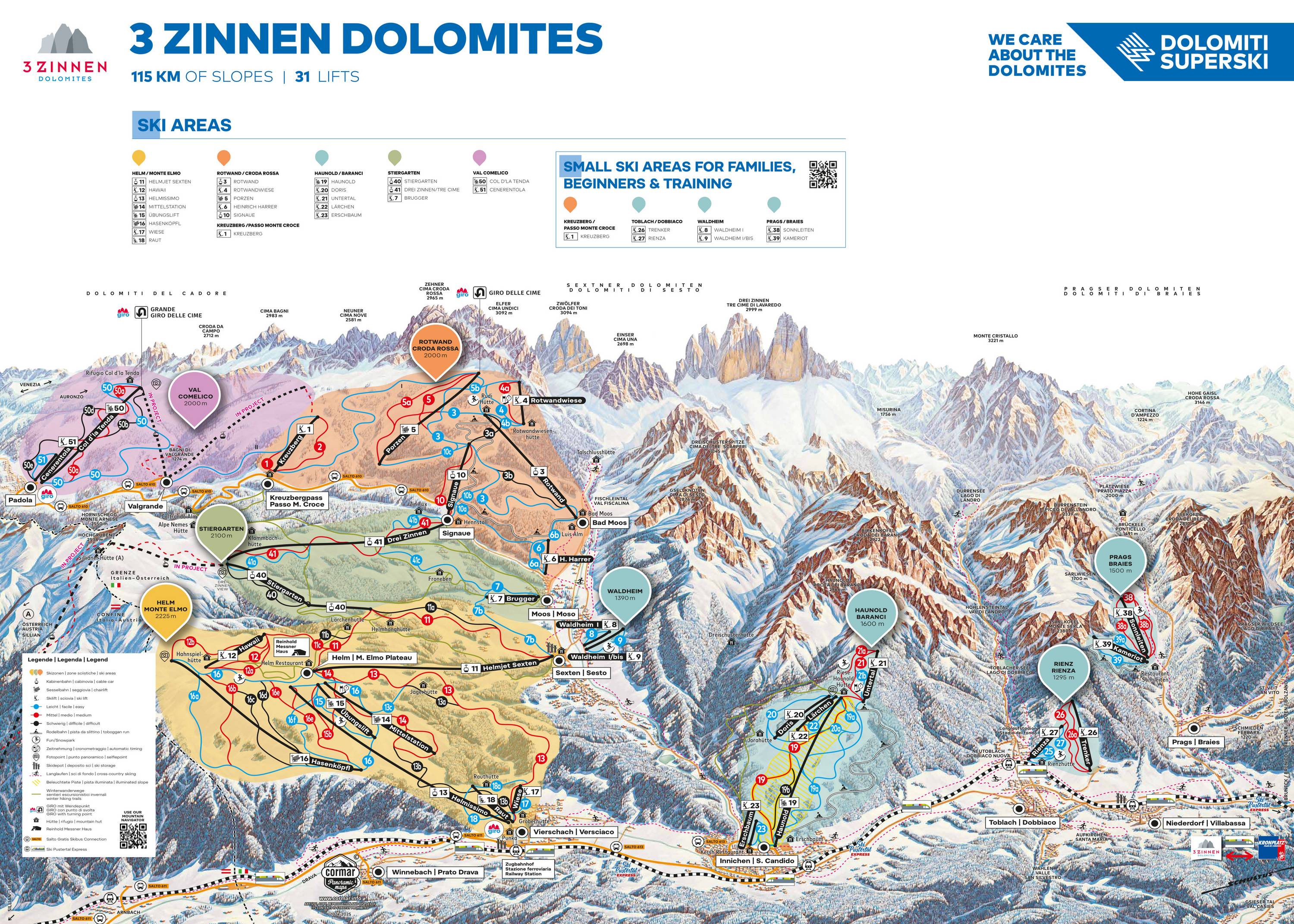 Mapa de pistas de 3 Zinnen Dolomites