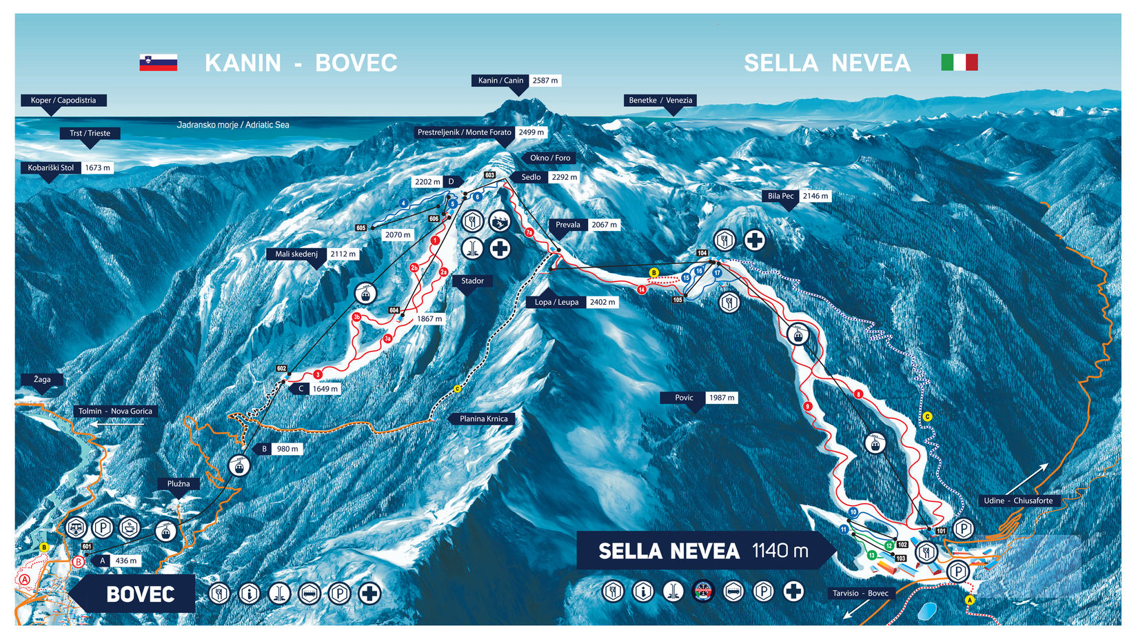 Mapa de pistas de Kanin-Sella Nevea