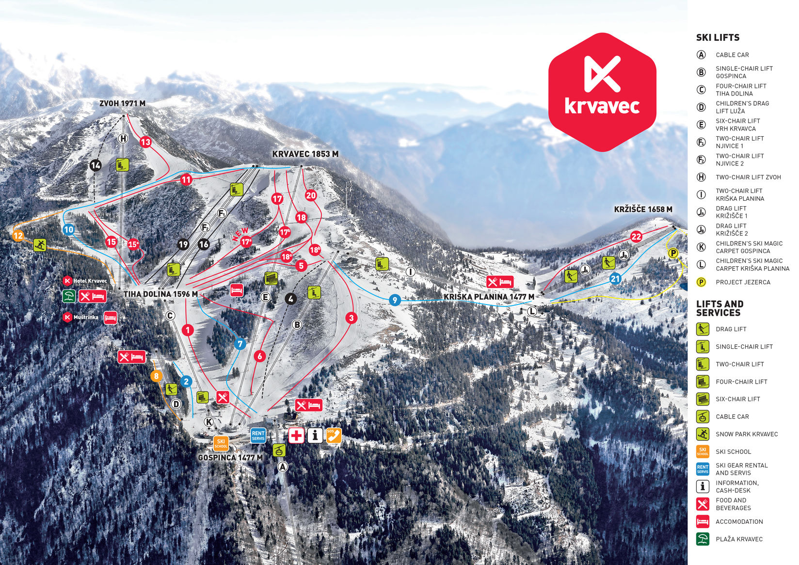 Mapa de pistas de Krvavec