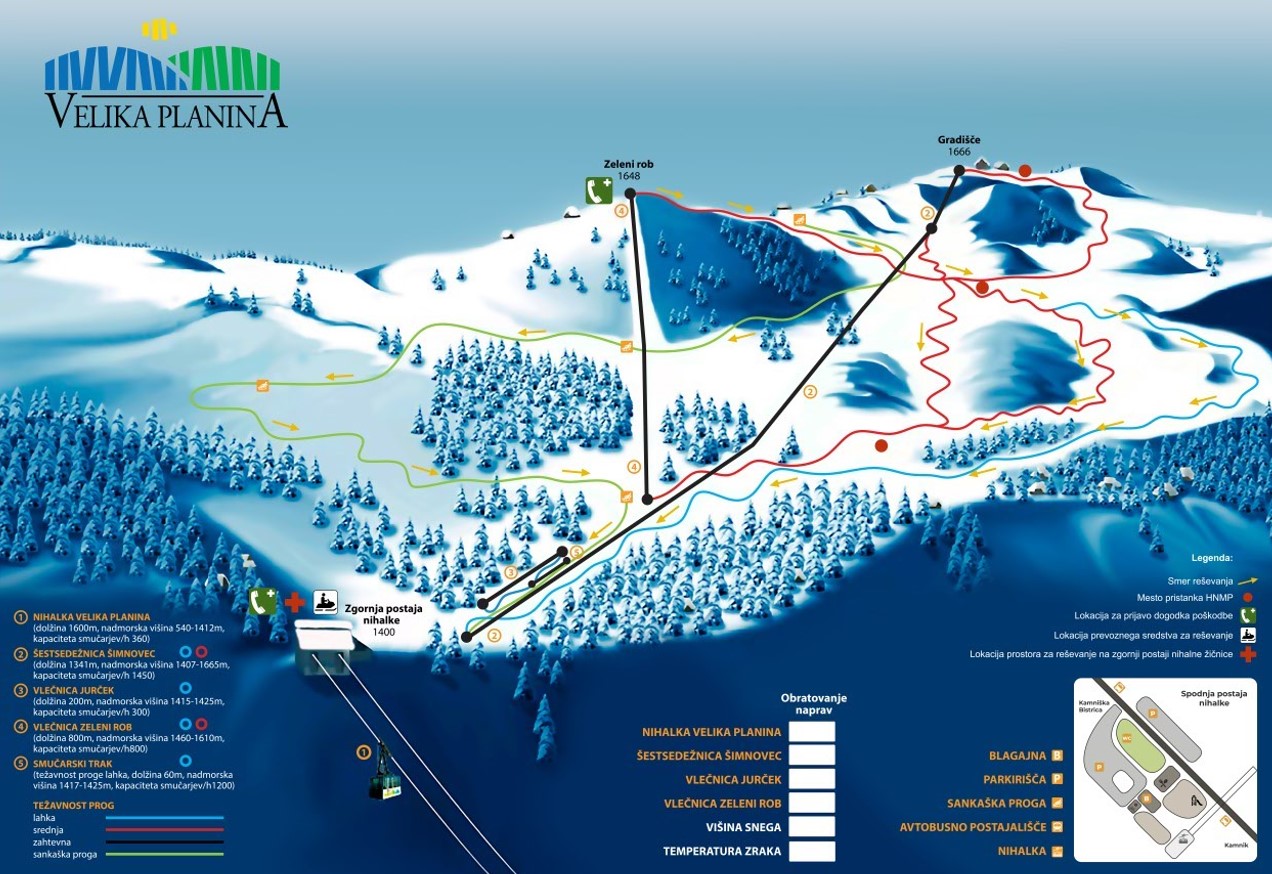 Mapa de pistas de Velika Planina