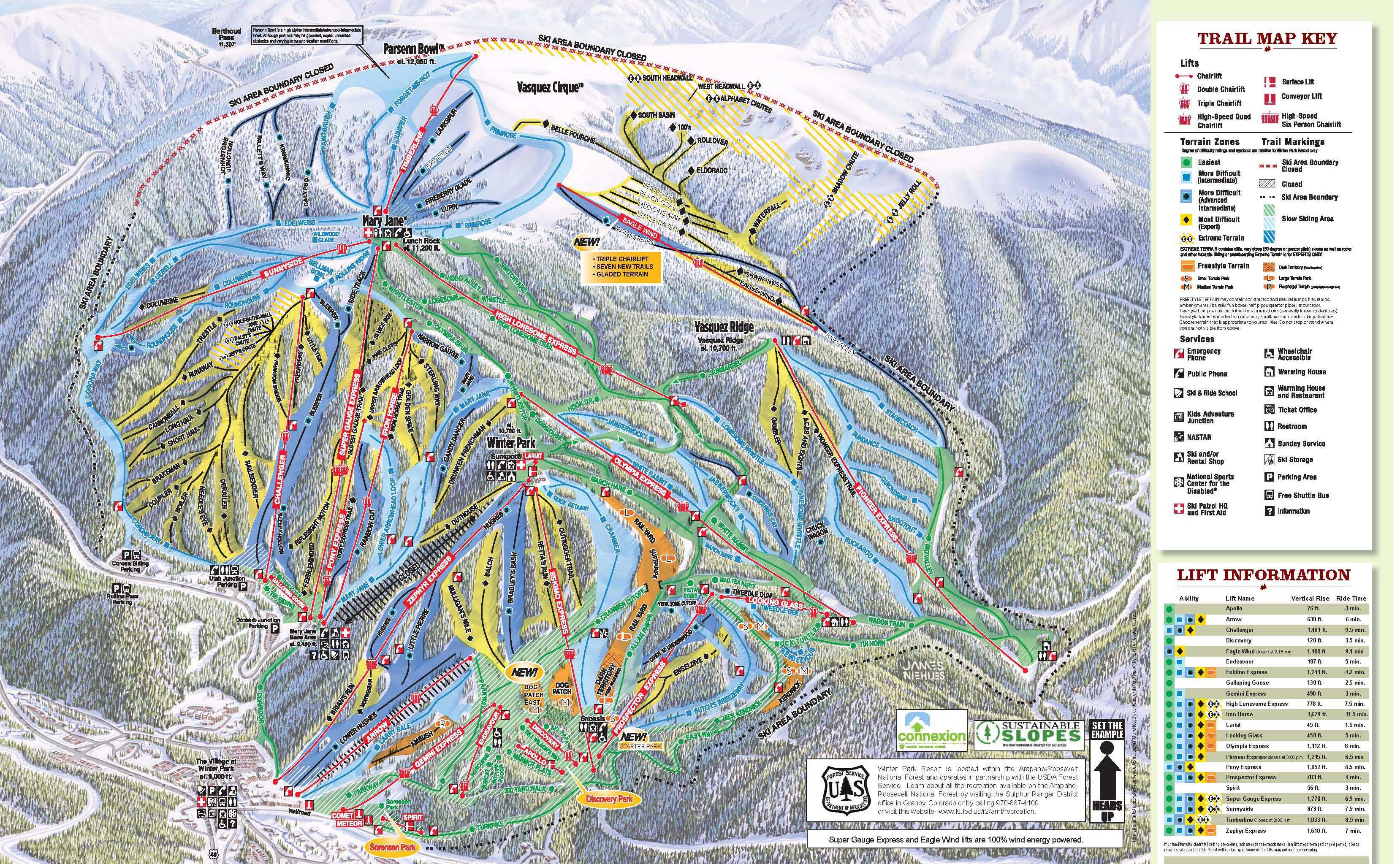 Mapa de pistas de Winter Park Resort
